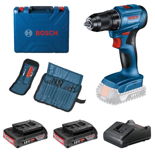 BOSCH 0615990N25 GSR 185-LI akkus fúrócsavarozó készlet kofferben (akkuval és töltővel)