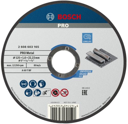 BOSCH 2608603165 PRO Metal A 30 T BF egyenes A 30 T BF, 125 mm, 22,23 mm, 1,6 mm